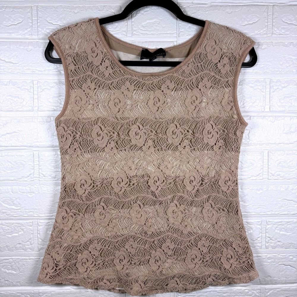 Cynthia Rowley Lace Tank Top Women Size S Tan Beige Floral Overlay Sleeveless